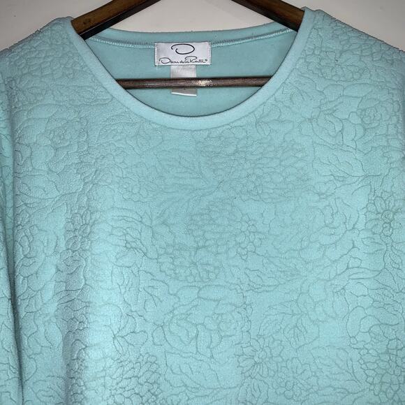 Oscar De La Renta Women’s Green Embossed Floral Scoop Long Sleeve Sweater Size L - Picture 2 of 10